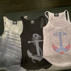 A lot of 3 super soft nautical anchor themed tanks XS